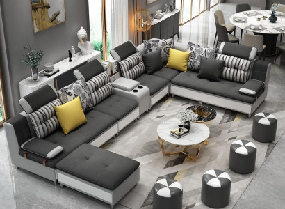 Ecksofa U-Form Wohnlandschaft Sofa Couch Polster Garnitur Stoff Sofas Leder Neu