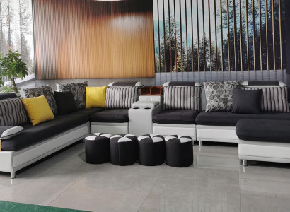 Ecksofa U-Form Wohnlandschaft Sofa Couch Polster Ecke Garnitur Stoff Sofas Neu