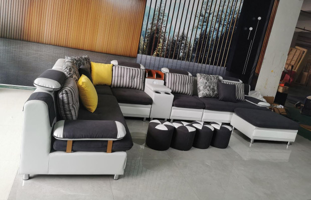 Ecksofa U-Form Wohnlandschaft Sofa Couch Polster Ecke Garnitur Stoff Sofas Neu