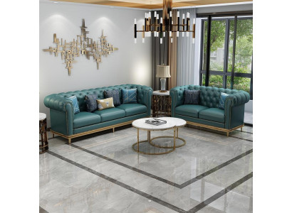 Sofagarnitur 3+2 Sitzer Ledersofa Modernes Sofa Designer Sofa Neu Chesterfield