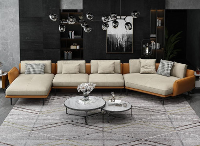 Ecksofa U-Form Wohnlandschaft Sofa Couch Polster Ecke Garnitur Stoff Sofas Leder