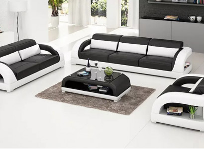 Ledersofa Sofagarnitur 3+2+1 Sitzer + Couchtisch Ledersofa Modernes Sofa