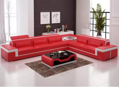 Design Wohnzimmer Ecksofa Möbel Eckcouch Lederpolster Couch Sofa L Form + Tisch
