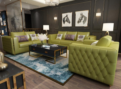 Wohnlandschaft Sofagarnitur 3+2+1 Sitzer Ledersofa Couch Garnitur Chesterfield