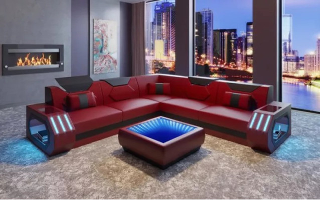 Design Eckcouch Ecksofa Wohnzimmer Möbel Lederpolster Couch Sofa