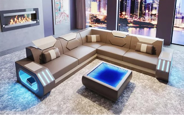 Design Eckcouch Ecksofa Wohnzimmer Möbel Lederpolster Couch Sofa