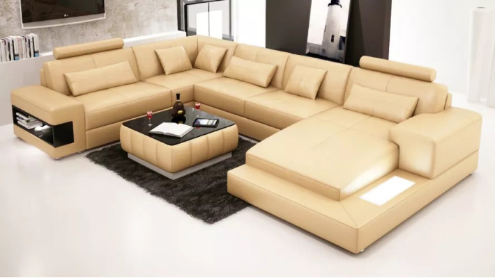 Ecksofa Couch Polster Wohnlandschaft Sofa 2tlg. Set Couchtisch Eck Garnitur