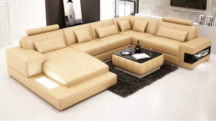 Ecksofa Couch Polster Wohnlandschaft Sofa 2tlg. Set Couchtisch Eck Garnitur
