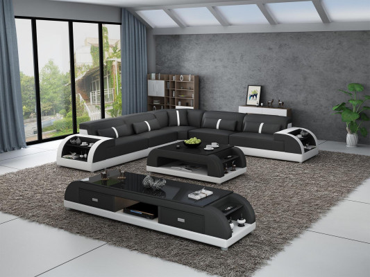 Ledersofa L-Form Couch Wohnlandschaft Ecksofa Garnitur Modern Design Sofa USB
