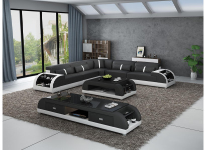 Ledersofa L-Form Couch Wohnlandschaft Ecksofa Garnitur Modern Design Sofa USB