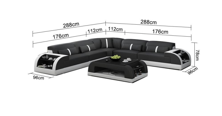 Ledersofa L-Form Couch Wohnlandschaft Ecksofa Garnitur Modern Design Sofa USB