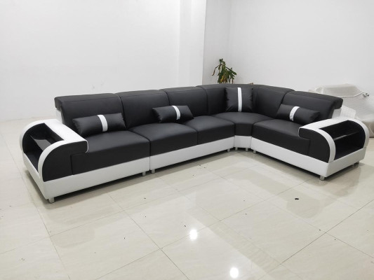 Ledersofa L-Form Couch Wohnlandschaft Ecksofa Design Garnitur Modern Sofa USB