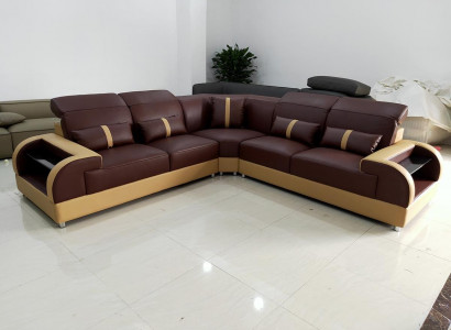 Couch Ecksofa Leder Wohnlandschaft Garnitur Design Modern Sofa L-Form LED USB