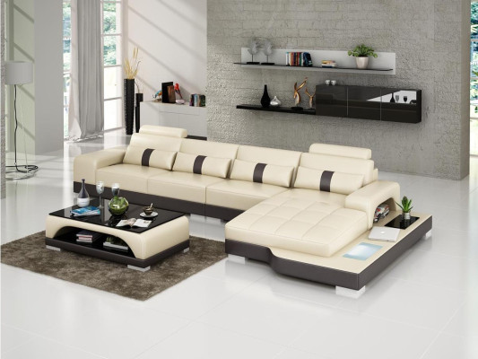 Ledersofa L-Form Couch Wohnlandschaft Ecksofa Garnitur Design Modern Sofa usb Neu