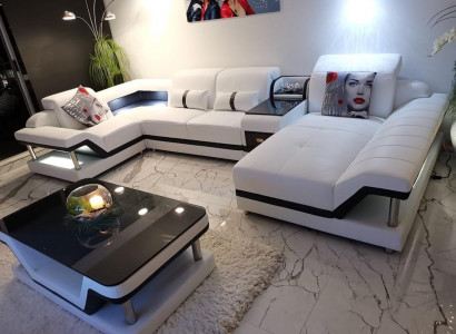 Ecksofa U-Form Couchtisch Polster Garnitur Wohnlandschaft Design Ecksofa Led usb