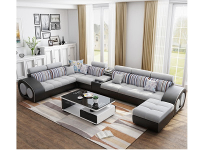 Designer Sofa Couch Ecksofa mit Hocker Garnitur Polster Wohnlandschaft L-Form