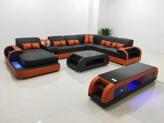 Design Eckgarnitur Ledersofa Ecksofa Luxus Wohnlandschaft led sofa couch Polster