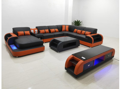 Design Eckgarnitur Ledersofa Ecksofa Luxus Wohnlandschaft led sofa couch Polster