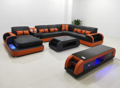 Design Eckgarnitur Ledersofa Ecksofa Luxus Wohnlandschaft led sofa couch Polster