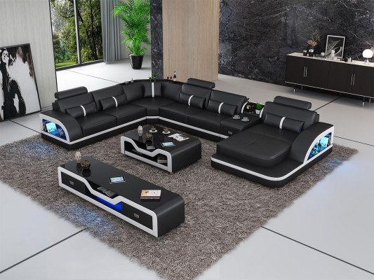 Eckgarnitur Ledersofa Design Ecksofa Luxus Wohnlandschaft led sofa couch Polster