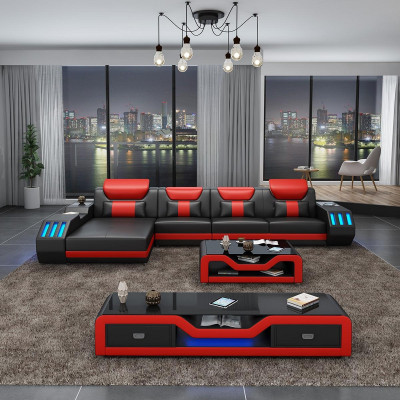 Leder Modern Couch Wohnlandschaft Ledersofa Sofagarnitur Sofa L-Form Couchtisch