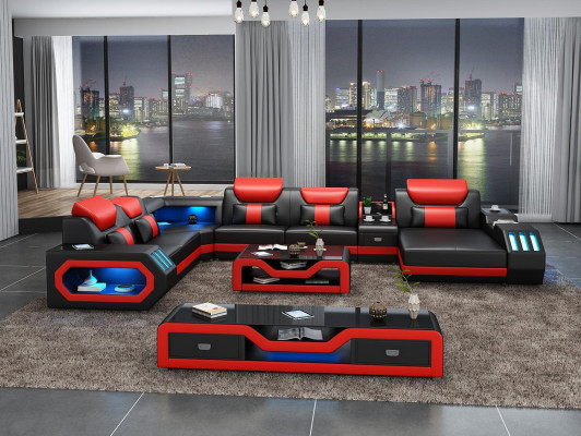 Design Big Sofa mit USB Ecksofa Couch Wohlandschaft U Form Leder Textil Ecke