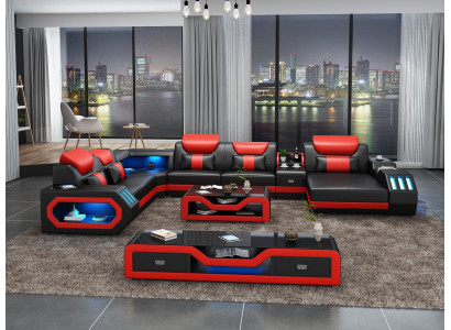 Design Big Sofa mit USB Ecksofa Couch Wohlandschaft U Form Leder Textil Ecke