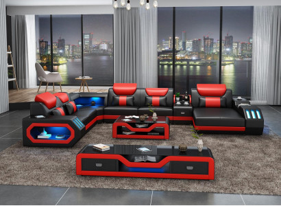 Design Big Sofa mit USB Ecksofa Couch Wohlandschaft U Form Leder Textil Ecke