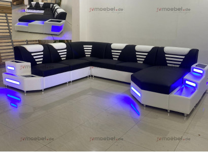 Design Modern Sofa Couch Ecksofa U-Form Ledercouch Wohnlandschaft Ecksofa