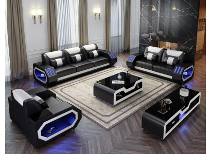 Ledersofa Couch Wohnlandschaft 321 Sitzer Garnitur Design Modern Sofa mit USB