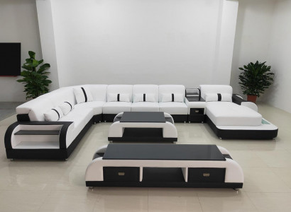 Wohnlandschaften Ecksofa Couch Garnitur Leder Polster Sitz Ecke Sofa USB Sound