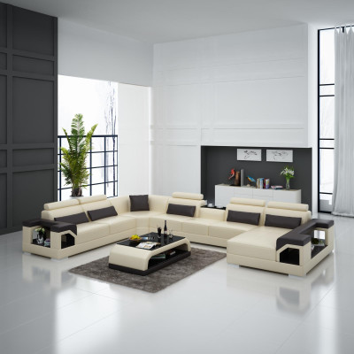 Eckgarnitur Ledersofa USB LED Luxus Wohnlandschaft sofa couch Polster Ecksofa