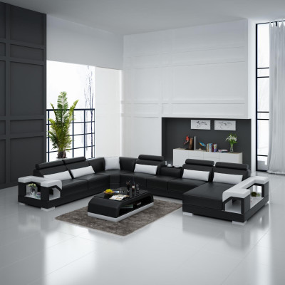 Eckgarnitur Ledersofa USB LED Luxus Wohnlandschaft sofa couch Polster Ecksofa