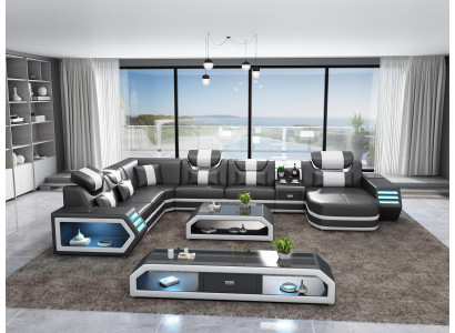 Ecksofa Polster Ecksofa U Form Sideboard Couchtisch Ledersofa Wohnlandschaft Neu