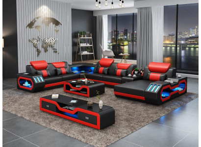 Wohnlandschaft Couch Polster Garnitur Sofa 3tlg. Set Couchtisch Sideboard Leder