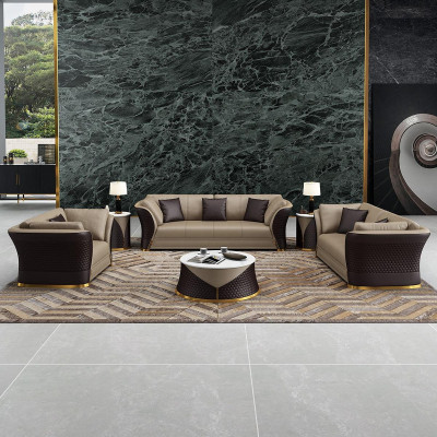 Sitzgarnitur 3+2+1 Sitzer Design Polster Sofas Leder Relax Moderne Neue Braun