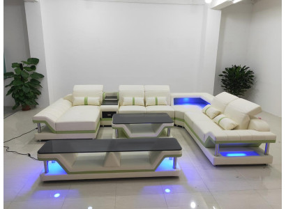 Moderne Design Wohnlandschaft Ecksofa Sofa Couch Polster rtv Couchtisch Leder