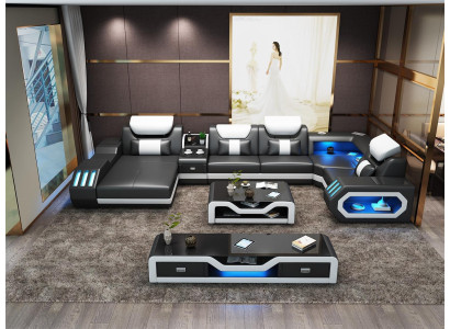 Moderne Design Wohnlandschaft Sofa Ecksofa Couch Polster rtv Couchtisch Leder