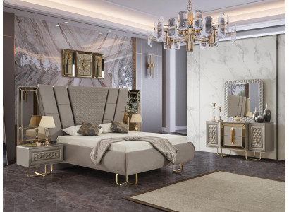 Villen Schlafzimmer Möbel Bett Doppelbett 2x Nachttische Kommode Spiegel 5tlg