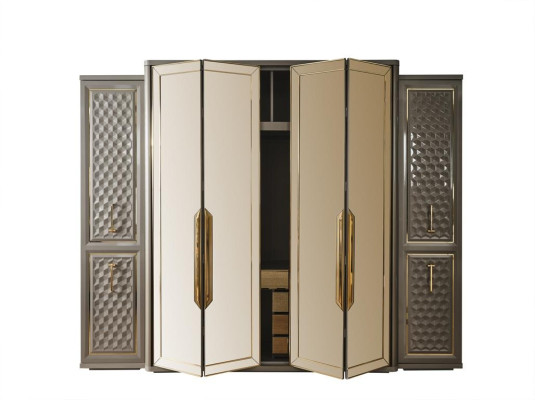 Schlafzimmer 2 Nachttische + Bett + Kleiderschrank 3-tlg. Komplettes Möbel Set