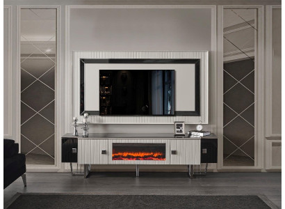 Luxus Sidebaord Wohnwand mit Kamin Fernseher Ständer tv Board Wand Wohnwände