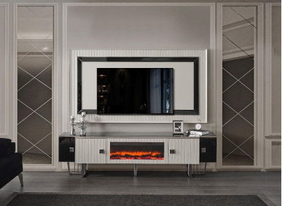 Luxus Sidebaord Wohnwand mit Kamin Fernseher Ständer tv Board Wand Wohnwände