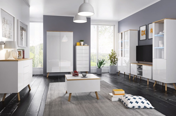 Hochglanz Wohnwand Schrankwand Wohnzimmer Deko Schrank Vitrine Sideboard