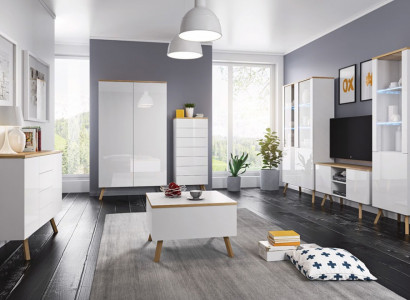 Hochglanz Wohnwand Schrankwand Wohnzimmer Deko Schrank Vitrine Sideboard