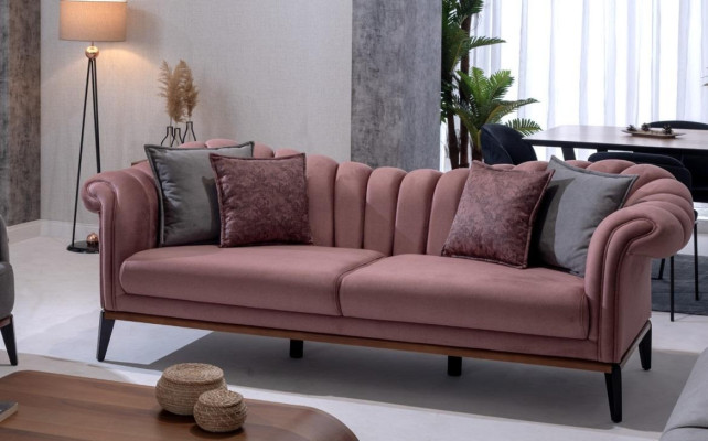 Italienischer Stil 2 Sitzer Wohnzimmer Couch Sofa Polster Sitz Textil Rosa Neu