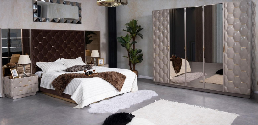 Doppelbett 2 Nachttische Kleiderschrank Schlafzimmermöbel Set 4tlg.