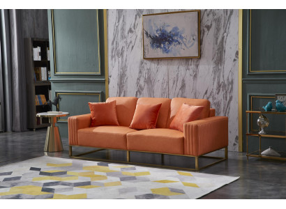 Dreisitzer Couch Polster Leder Sofa 3 Sitzer Couchen Holz Modern Stil Sofas