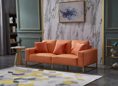 Dreisitzer Couch Polster Leder Sofa 3 Sitzer Couchen Holz Modern Stil Sofas