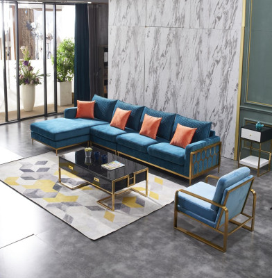 Ecksofa L Form Couchtisch Sofa Couch Design Polster Luxus Blau Tisch