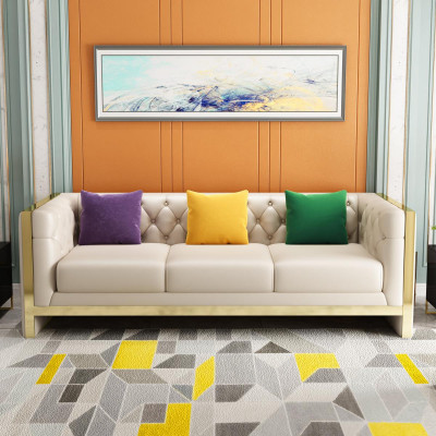 Beige Chesterfield Sofagarnitur 3+2 Sitzer Polstersofas Leder Wohnzimmer Garnitur